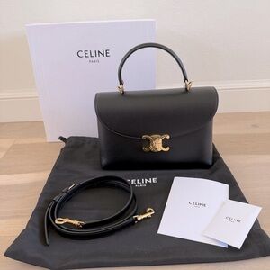 Celine Black Medium Nino Handbag in Supple Black Grained Calfskin Leather